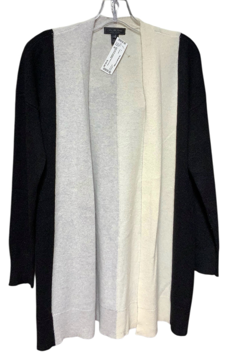 SAKS FIFTH AVENUE Black Cream Grey Colorblock Cashmere 3/4 Slv Long Sweater