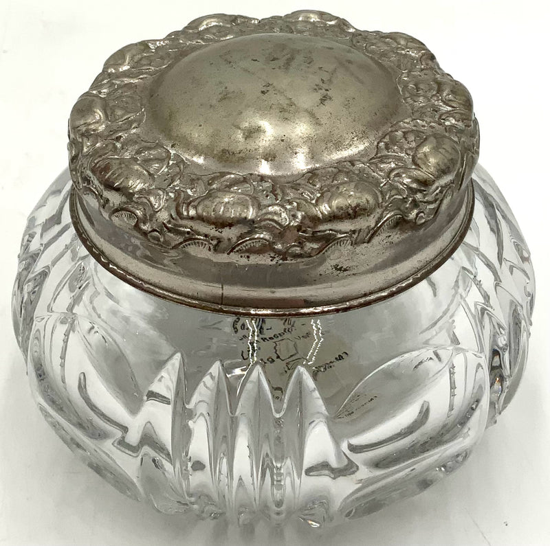 Vintage Heisey Crystal Vanity Jar with Silverplate Lid