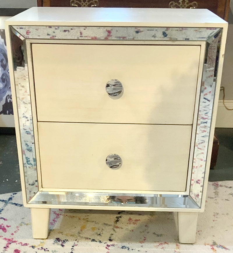 Contemporary White Nightstand with Mirror Accents