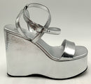 MICHAEL KORS Silver Paola Snake Embossed Leather Wedge Sandal 9