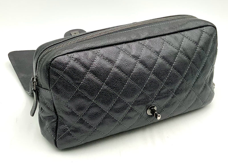 CHANEL Gunmetal Quilted Leather Sac Rabat Chain Bag