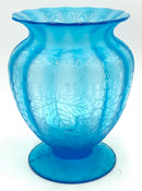 Blue Art Glass Vase With Grape Motif
