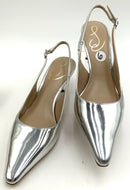 SAM EDELMAN Silver Mirrored Leather Bianka Sling Pumps 6