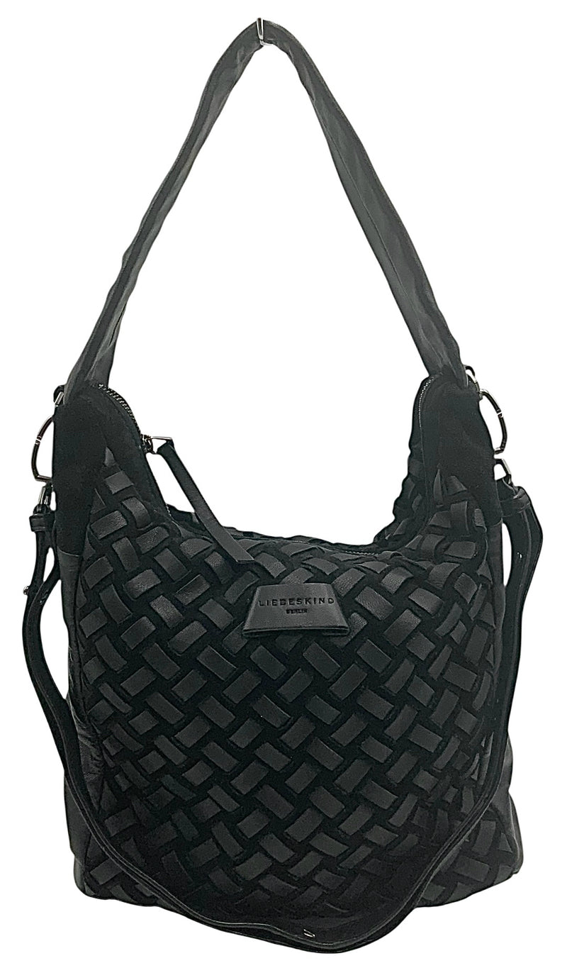 LIEBESKIND Black Leather/Suede Woven Satchel