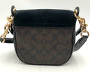 COACH Black Suede Brown Signature Canvas Buckle Cosure Kleo 17 Crossbody Bag