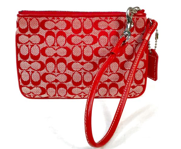 COACH Vintage Red Leather Signature Print Wristlet