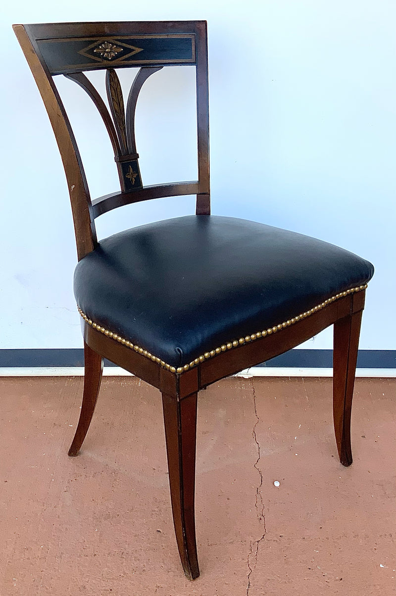 Set/4 Walnut Dining Chairs with Black Leather Seat