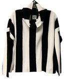 PLANET Black White Ribbed Knit Wide Stripe T Neck Sweater