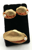 CAPRI Goldtone, Faux Pearl & Faux Coral Brooch & Earring Set