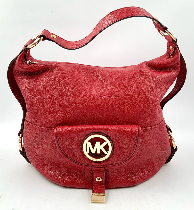 MICHAEL KORS Red Leather Fulton Hobo Bag