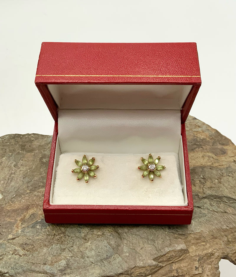 18kt Yellow & White Gold, Peridot & Diamond Earrings