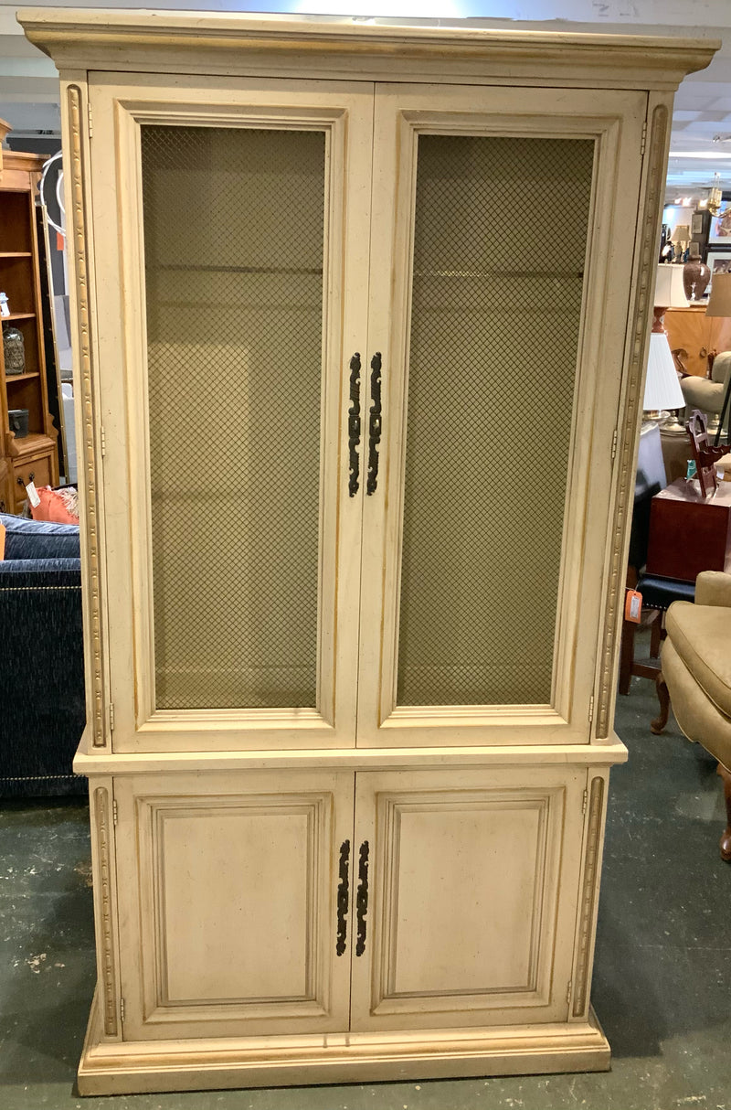 Vintage Painted Bookcase with Wire Front