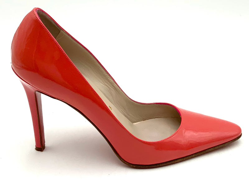 CHRISTIAN LOUBOUTIN Hot Pink Patent Leather Wherever Pumps 36.5 AS IS