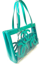 CHANEL Clear Vinyl/Teal Patent Triple CC Logo Tote