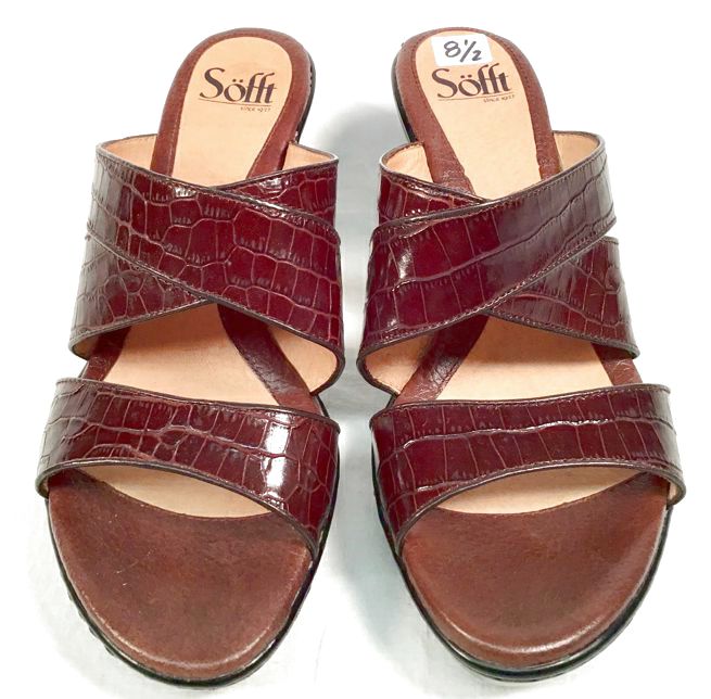 SOFFT Brown Croc Embossed Lea H/H Sandals 8.5