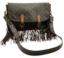 LOUIS VUITTON Upcycled Monogram Canvas Leather Fringed Trim  Flap Messenger Bag