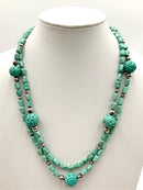 Sterling & Turquoise Beaded Necklace w/Carved Shou Beads