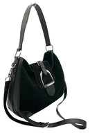 RALPH LAUREN Black Suede Stirrup Flap Bag