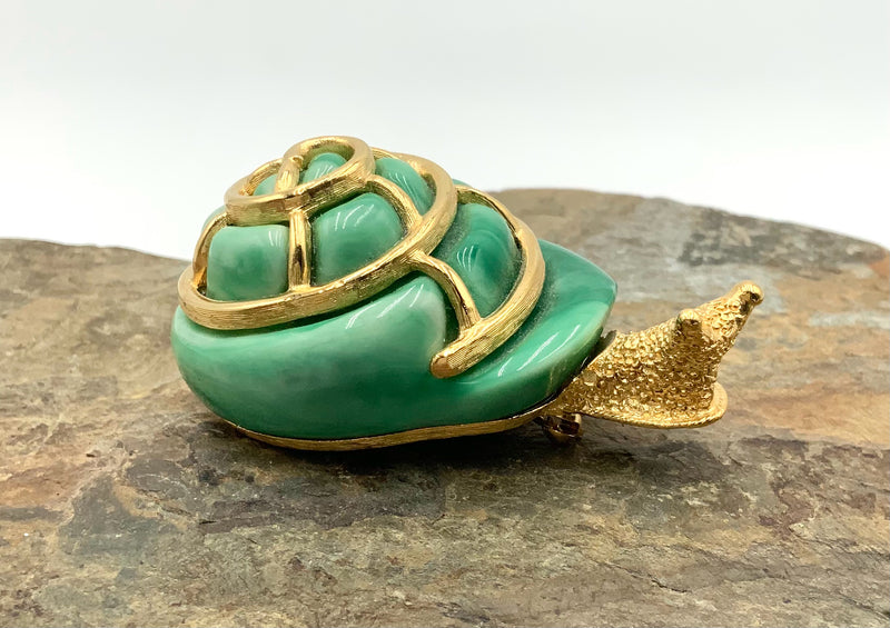 Kenneth Jay Lane Gold Plated Faux Jade Snail Brooch