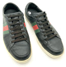 GUCCI Black Leather Green Red Stripe Sneakers 8 AS IS