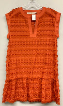MARIE OLIVER Orange Embroidered Cotton Tassel Fringe Split Neck Dress