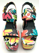 MICHAEL KORS Collection Black Multi Floral Leather Blaire Platform Sandals 38.5