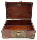 Vintage Lidded Wood Box with Brass Accents