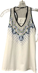 LUCKY IN LOVE White/Navy Tie Dye V-Neck S/L Top & Tiered Athletic Skirt 2 PC