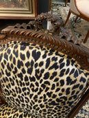 Antique Carved Wood Chair with Animal Print Upholstery