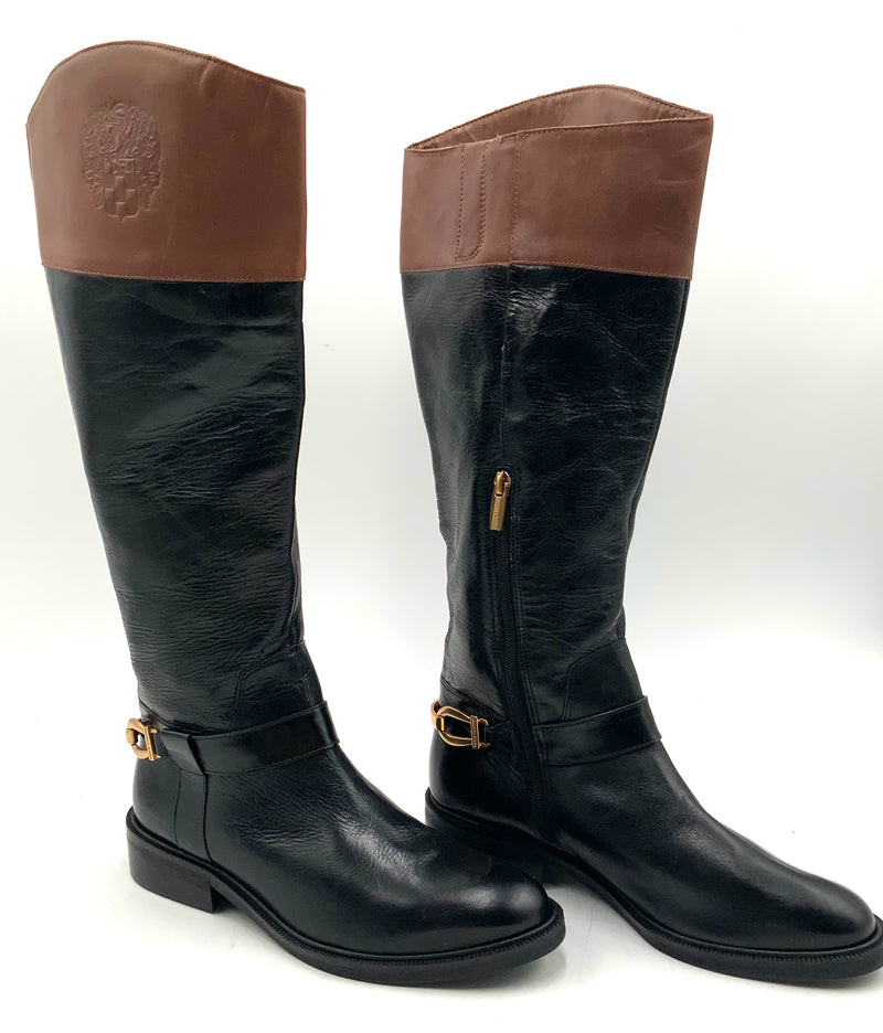 VINCE CAMUTO Black Brown Leather Amanyir Riding Boots 8