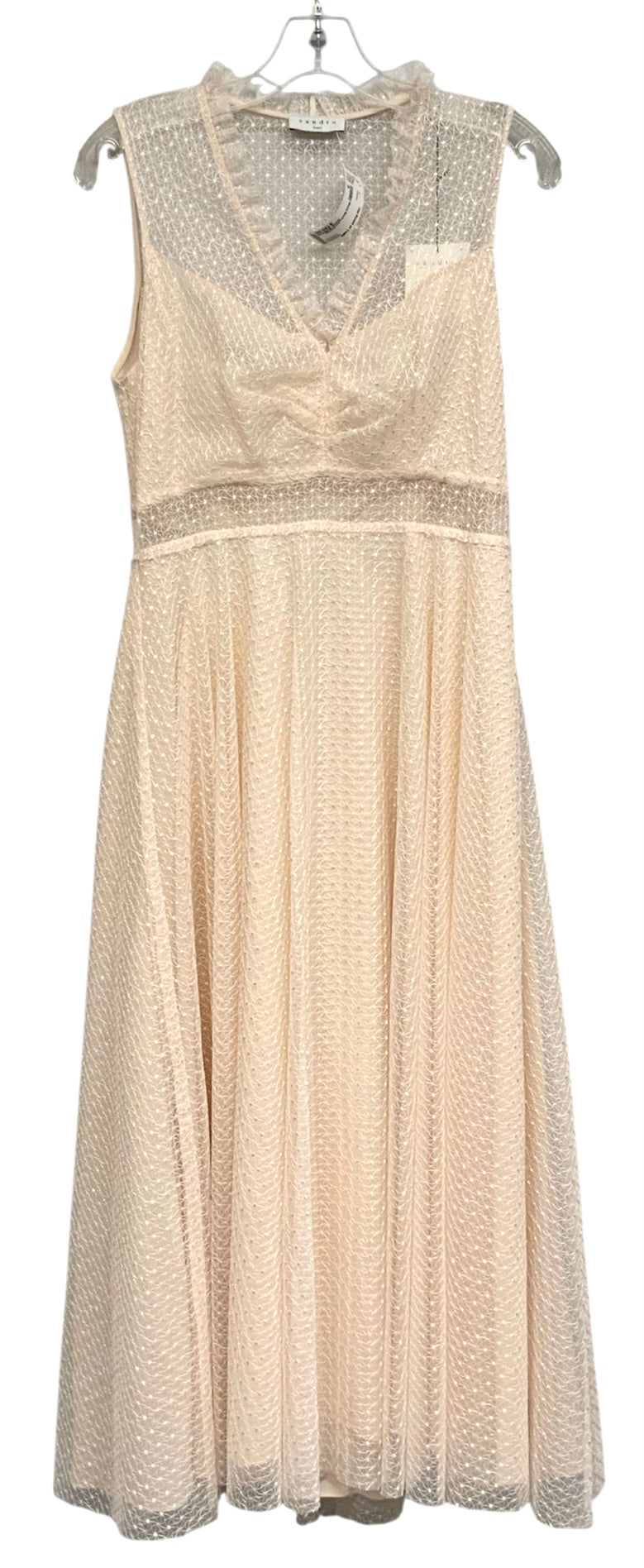 SANDRO Blush Mesh Lace Overlay Cassy Midi Dress