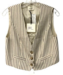 ViCOLO Beige Navy Pinstripe Linen Blend Vest