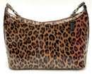 STUART WEITZMAN Black Tan Patent Leather Leopard Print Chainlink Handle Mini Bag
