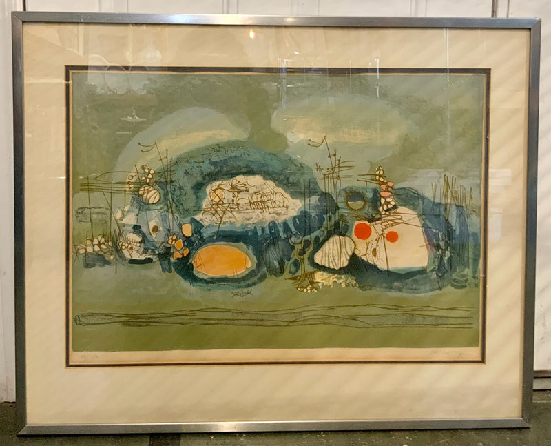 MCM Vintage Abstract Etching in Silver Frame