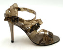 MANOLO BLAHNIK Brown Leather Brown Laminated Snake Print H/H Sandals 7.5