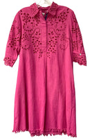 DIZZY LIZZIE Dk Pink Eyelet w/Fringe Hem 3/4 Sleeve Dress