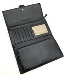 COACH Black Leather Grey Signature Print Buckle Buckle Wallet