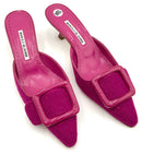 MANOLO BLAHNIK Fuchsia Tweed Leather Square Buckle Mules 38.5