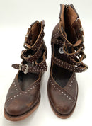 FREEBIRD Brown Leather Silver Studded Buckle Felicity Boots 8