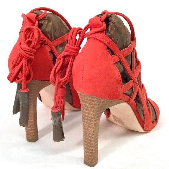 ELIE TAHARI Red Suede Ankle Wrap H/H Sandals 7