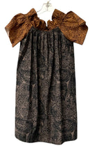FREE PEOPLE Rust/Black/Taupe Batik Print Ruffle Neck S/S Dress