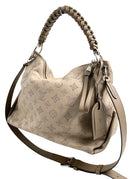 LOUIS VUITTON Galet Grey Mahina Leather Beaubourg MM Hobo Bag