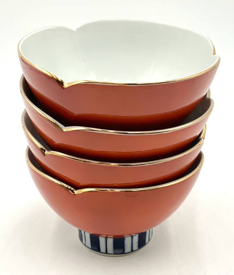 Set/6 Asian Rust/Blue/ White Lotus Bowls