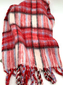 J CREW Red Blue Cream Plaid Wool Blend Fringed Wrap