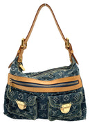 LOUIS VUITTON Denim Monogram Tan Leather Baggy PM Hobo