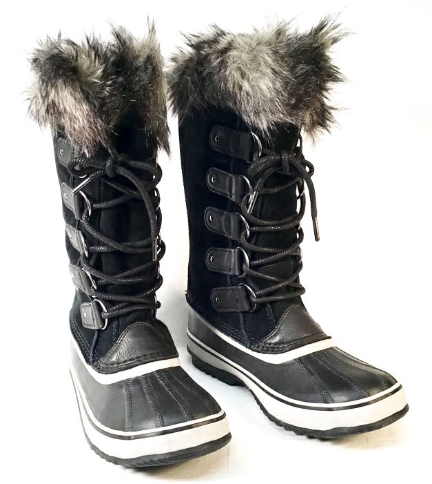 SOREL Black Suede Grey Rubber Faux Fur Joan of Arctic Waterproof Boots 9.5