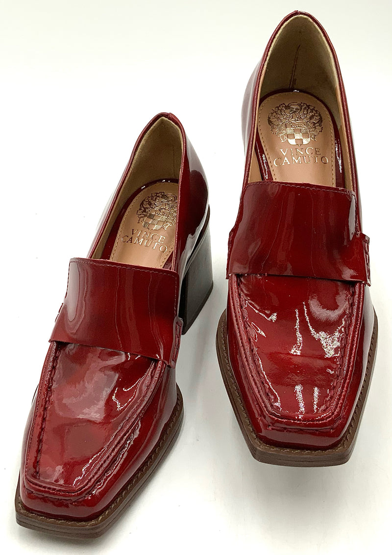 VINCE CAMUTO Red Patent Lea Block Heel Square Toe "Segellis" Loafer 6
