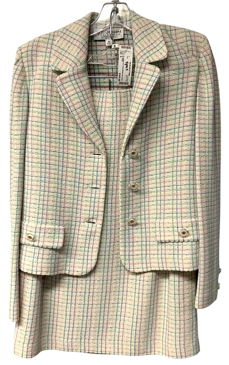 ST JOHN Ivory Pastel Multi Knit Jacket & Skirt, 2pcs