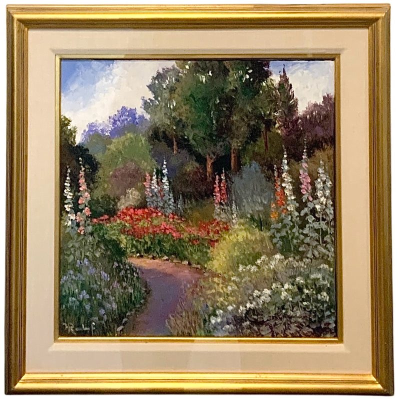 Hans Ressdorf Oil on Canvas of Hollyhocks