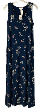 J JILL Navy/Cream/Berry Floral Split Neck S/L Maxi Dress